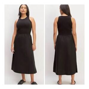 Everlane Supima® High-Neck Riviera Cotton Minimalist Mixed Media Midi Dress XL